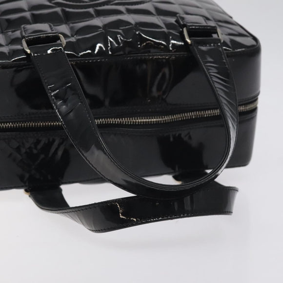 CHANEL Choco Bar Hand Bag Enamel Black Silver CC Auth 127910