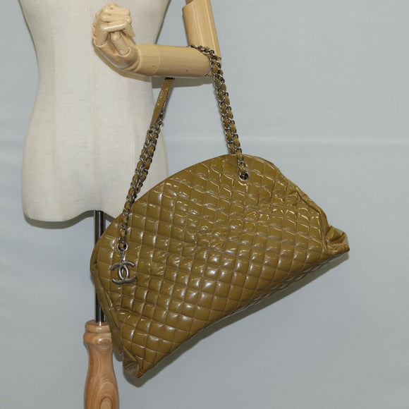 CHANEL Mademoiselle Bowling Chain Shoulder Bag Enamel Khaki CC Auth 127911V