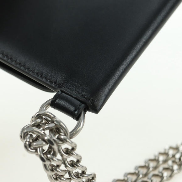 CELINE Chain Wallet Leather Silver Black 10C633-38SI Auth 127916