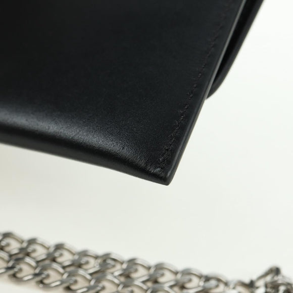 CELINE Chain Wallet Leather Silver Black 10C633-38SI Auth 127916