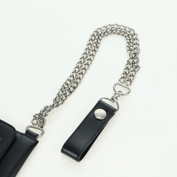 CELINE Chain Wallet Leather Silver Black 10C633-38SI Auth 127916