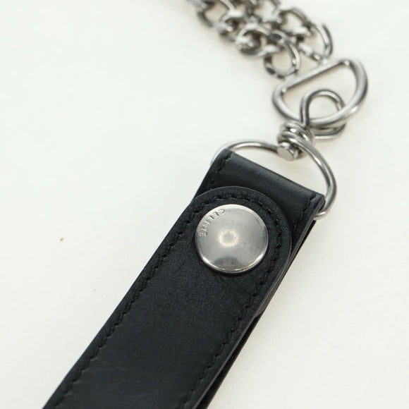 CELINE Chain Wallet Leather Silver Black 10C633-38SI Auth 127916