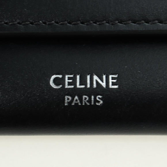 CELINE Chain Wallet Leather Silver Black 10C633-38SI Auth 127916