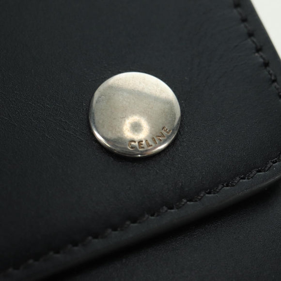 CELINE Chain Wallet Leather Silver Black 10C633-38SI Auth 127916