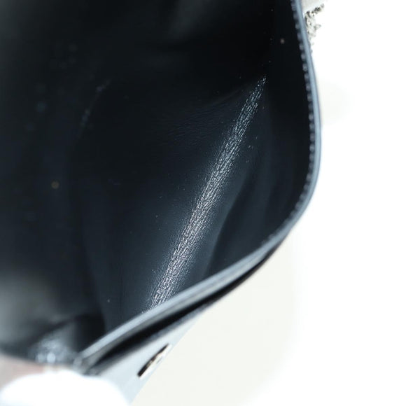 CELINE Chain Wallet Leather Silver Black 10C633-38SI Auth 127916