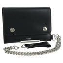 CELINE Chain Wallet Leather Silver Black 10C633-38SI Auth 127916-1