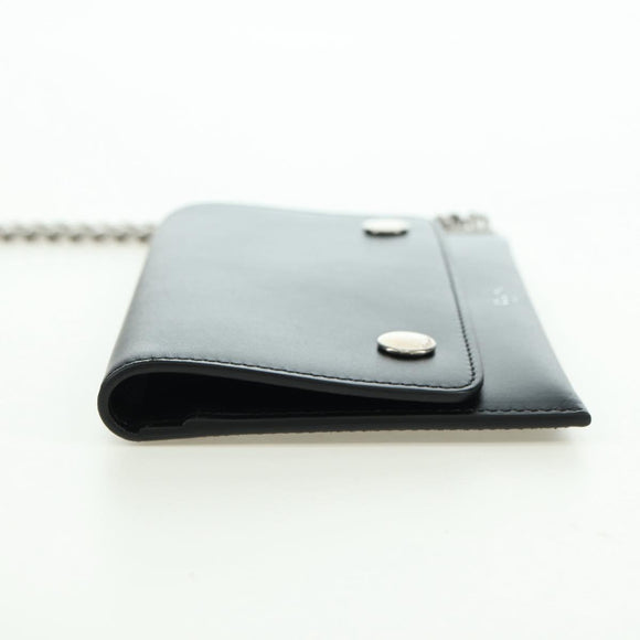 CELINE Chain Wallet Leather Silver Black 10C633-38SI Auth 127916