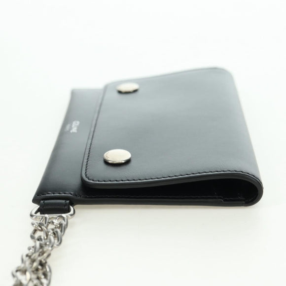CELINE Chain Wallet Leather Silver Black 10C633-38SI Auth 127916