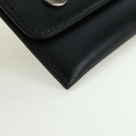 CELINE Chain Wallet Leather Silver Black 10C633-38SI Auth 127916