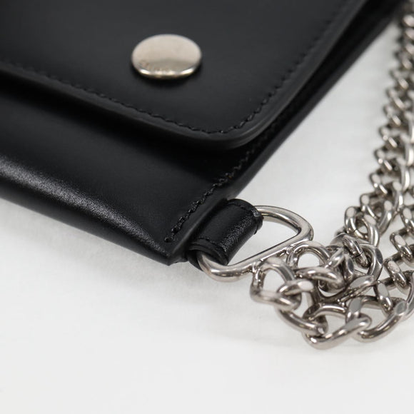 CELINE Chain Wallet Leather Silver Black 10C633-38SI Auth 127916M