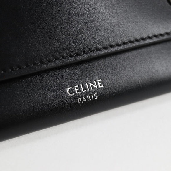 CELINE Chain Wallet Leather Silver Black 10C633-38SI Auth 127916M