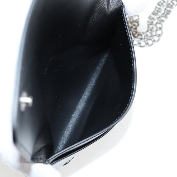 CELINE Chain Wallet Leather Silver Black 10C633-38SI Auth 127916M