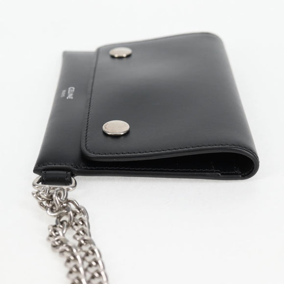 CELINE Chain Wallet Leather Silver Black 10C633-38SI Auth 127916M