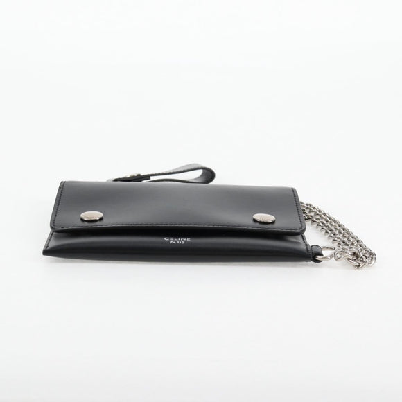 CELINE Chain Wallet Leather Silver Black 10C633-38SI Auth 127916M