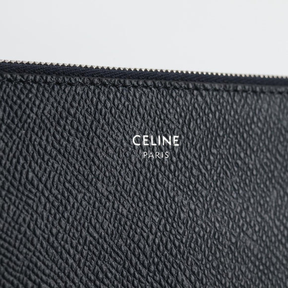 CELINE Clutch Bag Leather Navy Silver 10B593-070 Auth 127920M