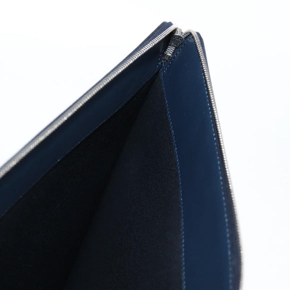 CELINE Clutch Bag Leather Navy Silver 10B593-070 Auth 127920M
