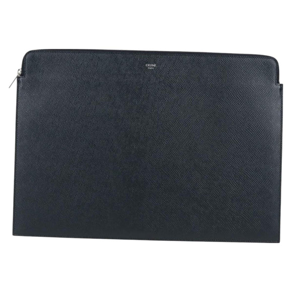 CELINE Clutch Bag Leather Navy Silver 10B593-070 Auth 127920M