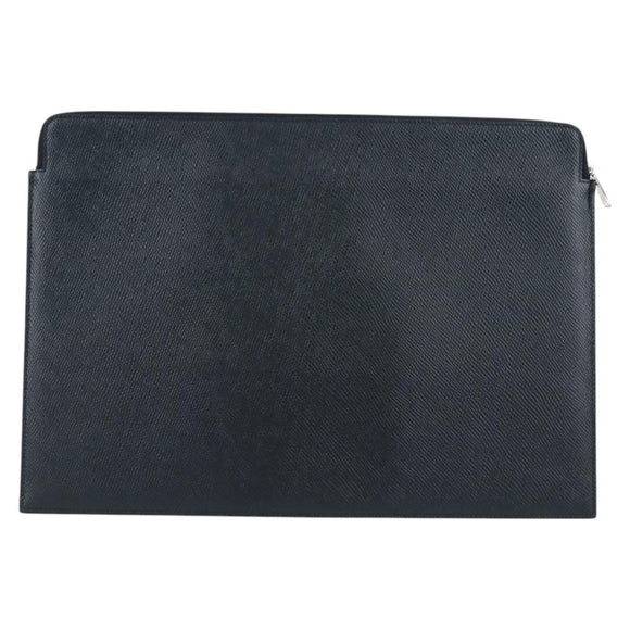 CELINE Clutch Bag Leather Navy Silver 10B593-070 Auth 127920M