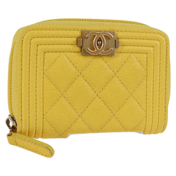 CHANEL Coin Purse Caviar Skin Gold Yellow CC Auth 127923M