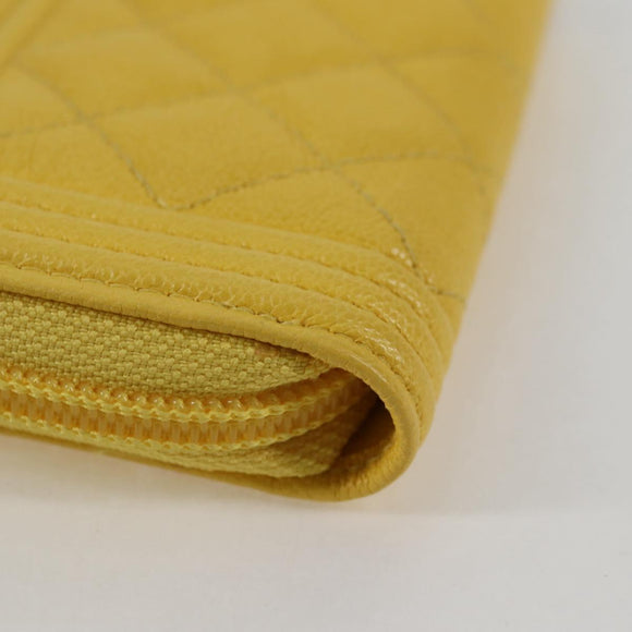 CHANEL Coin Purse Caviar Skin Gold Yellow CC Auth 127923M