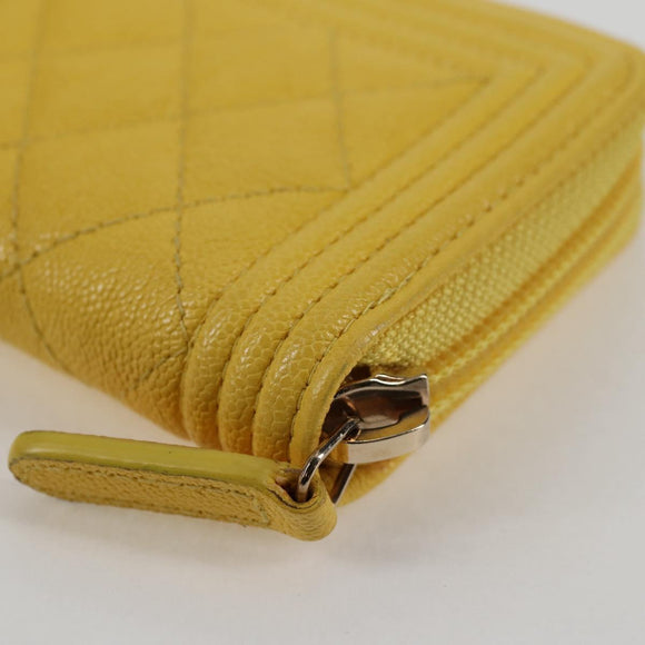 CHANEL Coin Purse Caviar Skin Gold Yellow CC Auth 127923M