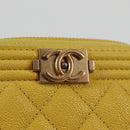 CHANEL Coin Purse Caviar Skin Gold Yellow CC Auth 127923M-12