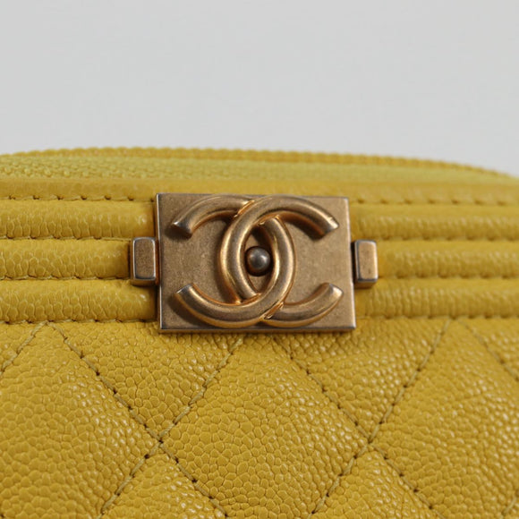 CHANEL Coin Purse Caviar Skin Gold Yellow CC Auth 127923M