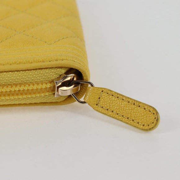 CHANEL Coin Purse Caviar Skin Gold Yellow CC Auth 127923M