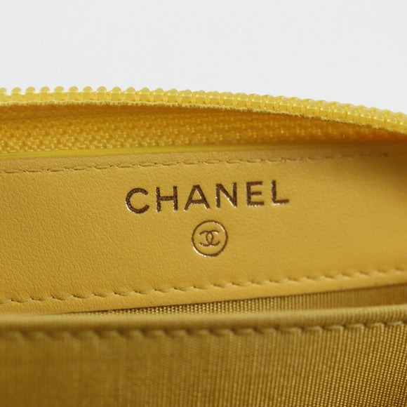 CHANEL Coin Purse Caviar Skin Gold Yellow CC Auth 127923M