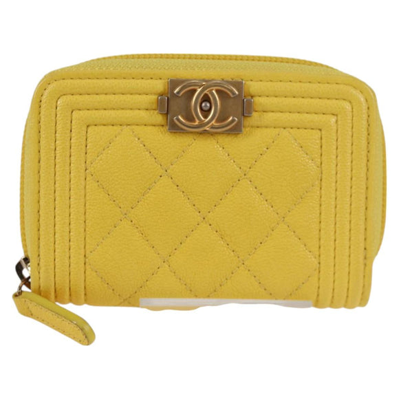 CHANEL Coin Purse Caviar Skin Gold Yellow CC Auth 127923M
