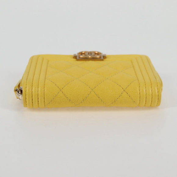 CHANEL Coin Purse Caviar Skin Gold Yellow CC Auth 127923M