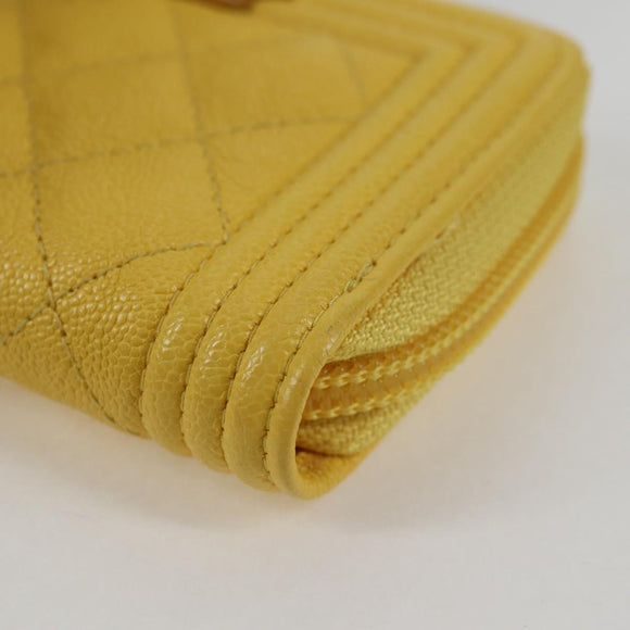 CHANEL Coin Purse Caviar Skin Gold Yellow CC Auth 127923M