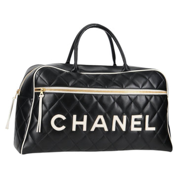CHANEL Matelasse Boston Bag Calf Skin Black CC Auth 127925V