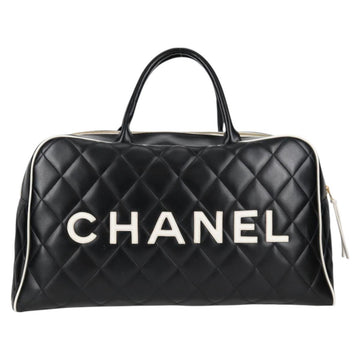 CHANEL Matelasse Boston Bag Calf Skin Black CC Auth 127925V - 0
