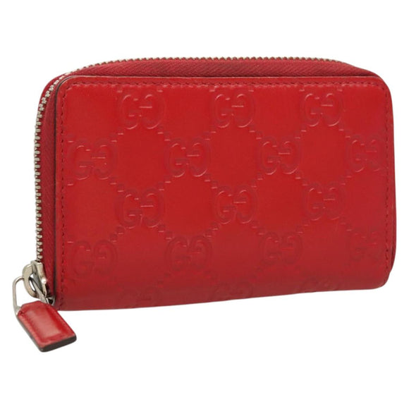 GUCCI GG Canvas Guccissima Coin Purse Leather Red 255452 Auth 127950V