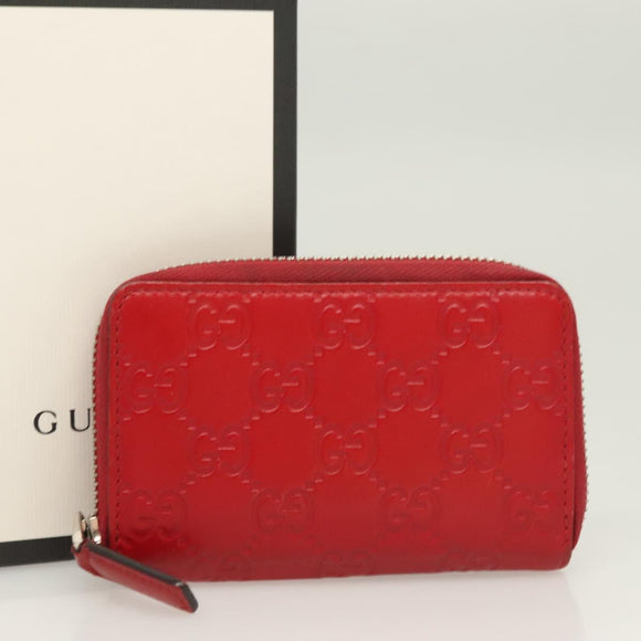 GUCCI GG Canvas Guccissima Coin Purse Leather Red 255452 Auth 127950V