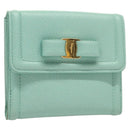 Salvatore Ferragamo Wallet Leather Turquoise Blue Gold Auth 127952V-1