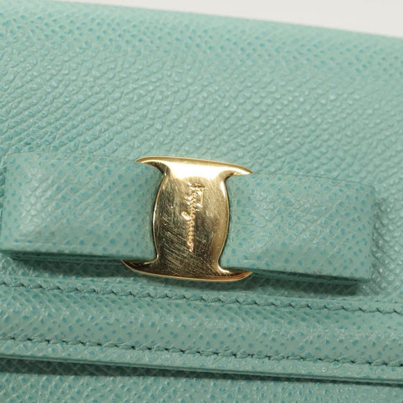 Salvatore Ferragamo Wallet Leather Turquoise Blue Gold Auth 127952V