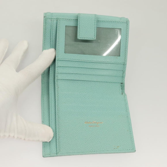 Salvatore Ferragamo Wallet Leather Turquoise Blue Gold Auth 127952V