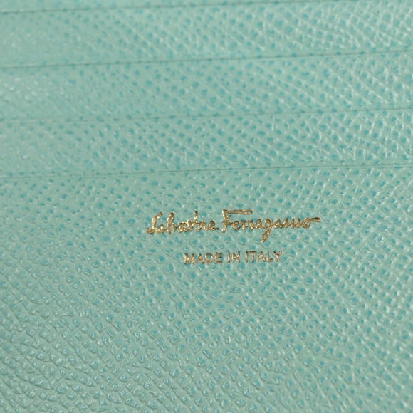 Salvatore Ferragamo Wallet Leather Turquoise Blue Gold Auth 127952V