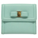 Salvatore Ferragamo Wallet Leather Turquoise Blue Gold Auth 127952V-13