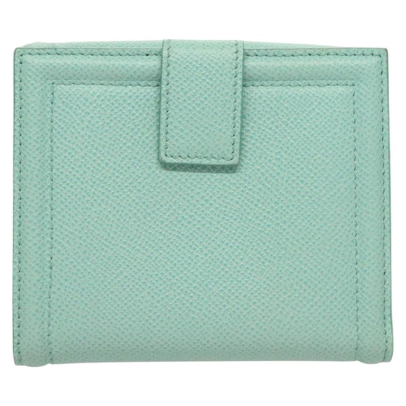 Salvatore Ferragamo Wallet Leather Turquoise Blue Gold Auth 127952V