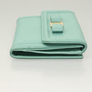 Salvatore Ferragamo Wallet Leather Turquoise Blue Gold Auth 127952V-3