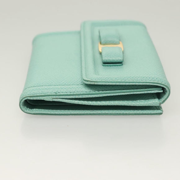 Salvatore Ferragamo Wallet Leather Turquoise Blue Gold Auth 127952V