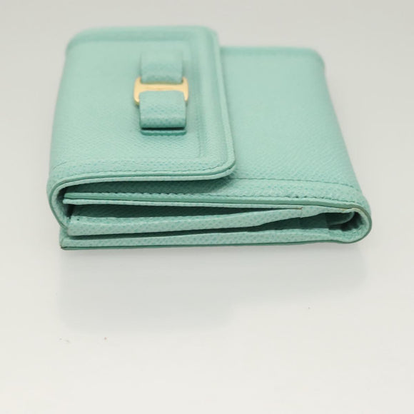 Salvatore Ferragamo Wallet Leather Turquoise Blue Gold Auth 127952V