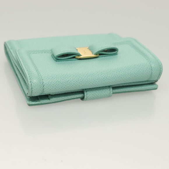 Salvatore Ferragamo Wallet Leather Turquoise Blue Gold Auth 127952V