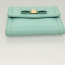 Salvatore Ferragamo Wallet Leather Turquoise Blue Gold Auth 127952V-6