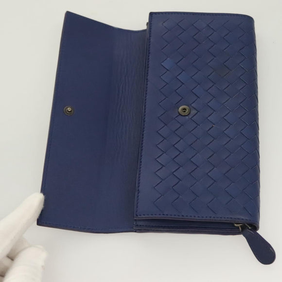 BOTTEGA VENETA INTRECCIATO Long Wallet Leather Blue Auth 127953V