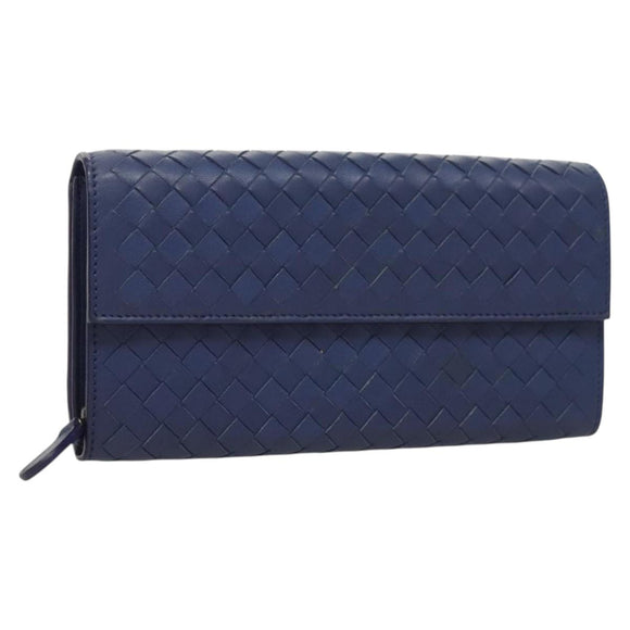BOTTEGA VENETA INTRECCIATO Long Wallet Leather Blue Auth 127953V