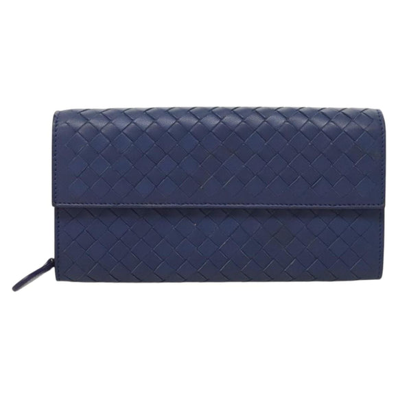 BOTTEGA VENETA INTRECCIATO Long Wallet Leather Blue Auth 127953V